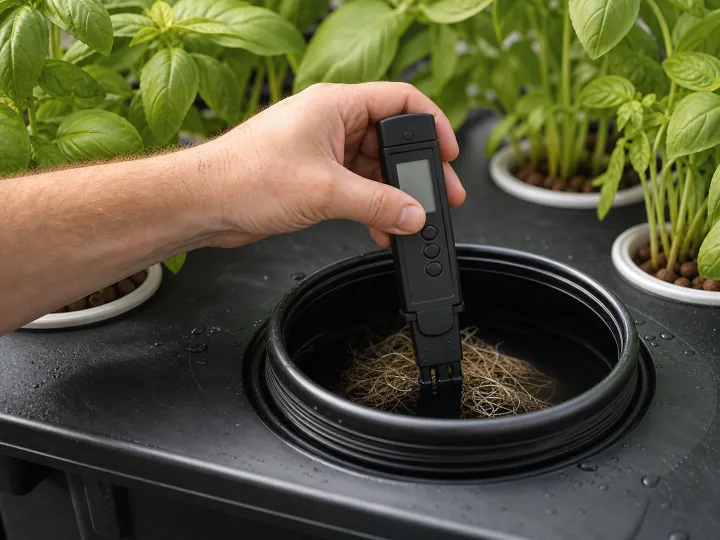 Mesure de la solution avec un testeur pH et EC