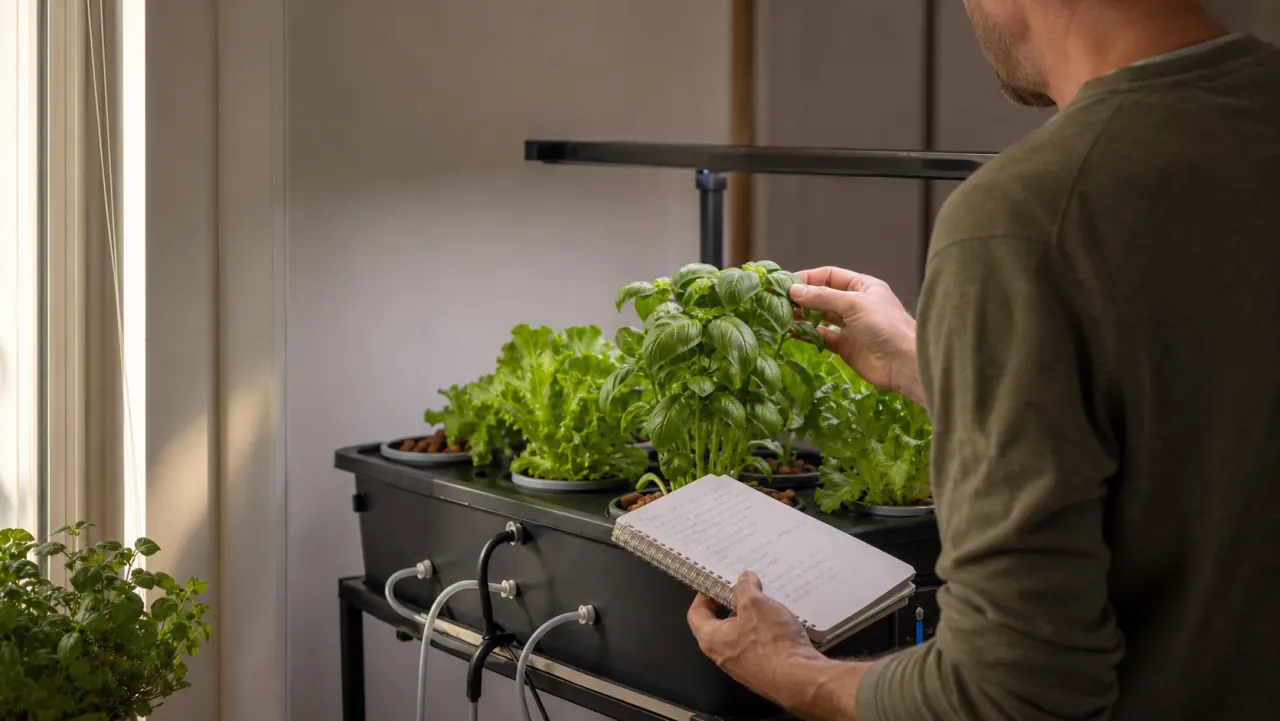 Cultivateur observant ses plantes et prenant des notes